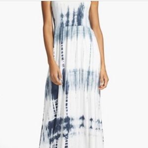 Natural Tie Dye COTTON Maxi Dress Blue/White Women's sz M Boho Style Made in CA